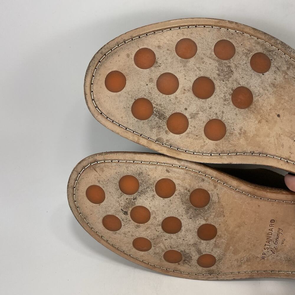 WP Standard Mr Grumpy Olive Green Suede Slippers Womens Size Large WL Size 9-10 - Picture 10 of 12